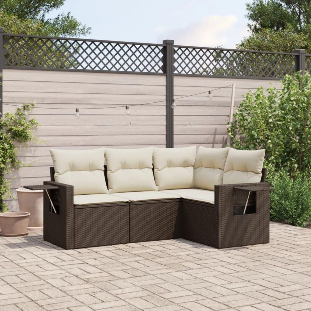 VIDAXL Salon de jardin 4 pcs avec coussins marron resine tressee