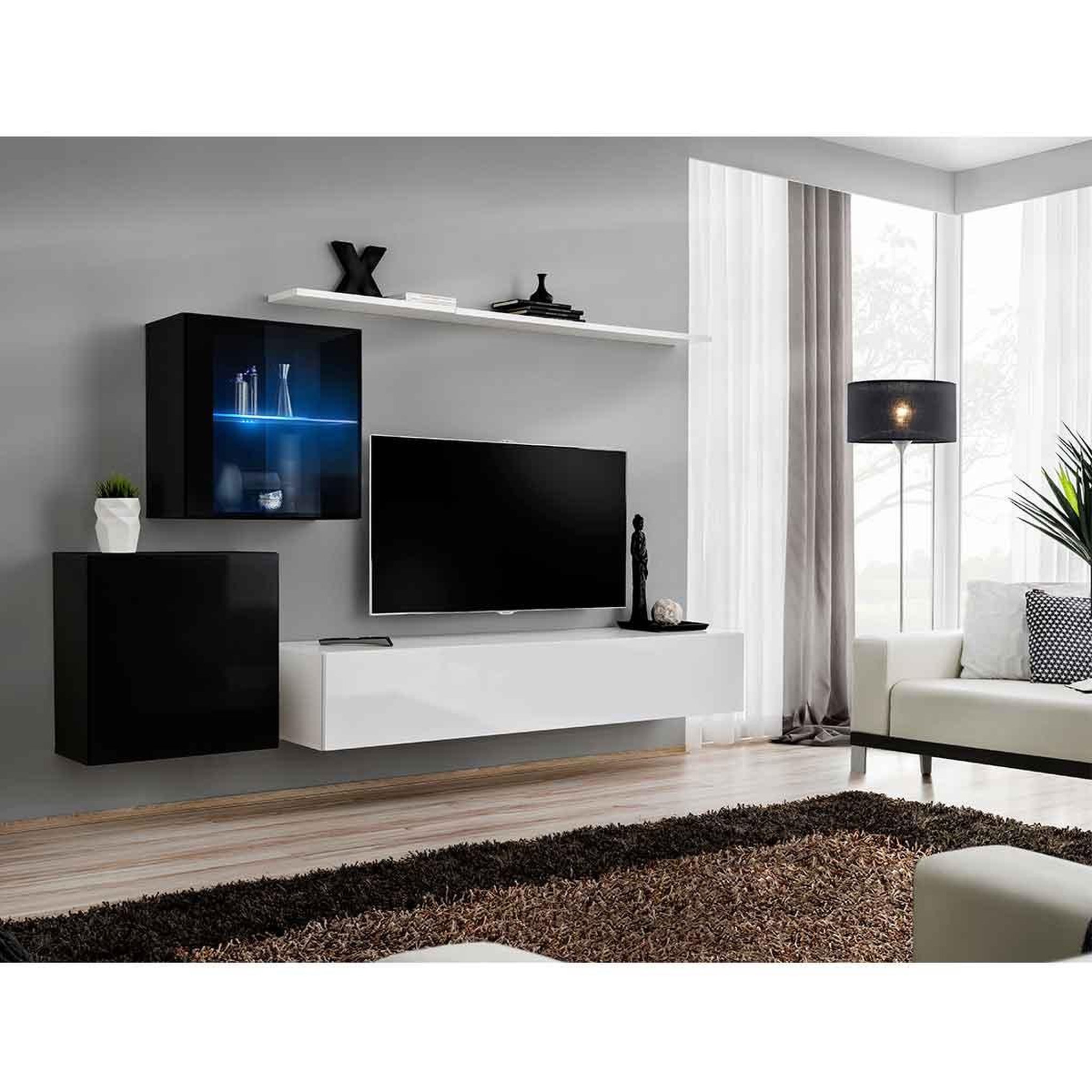 Voir la diapositive 2 : Paris Prix Meuble tv mural design  switch xv  260cm blanc & noir