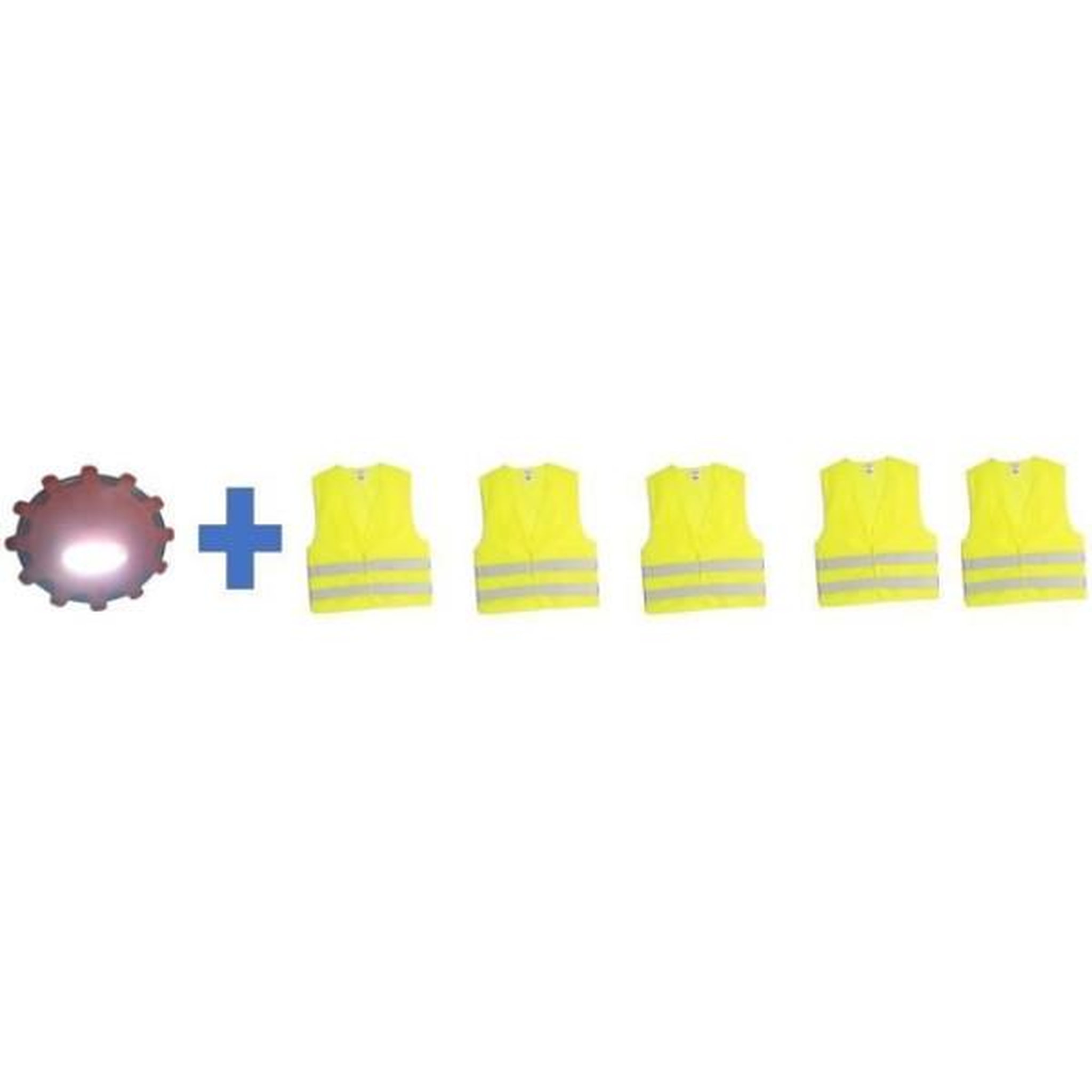HTC EQUIPEMENT Pack sécurité - htc equipement - 1 disque d'avertissement lumineux 15 led + 5 gilets de sécurité adulte xl