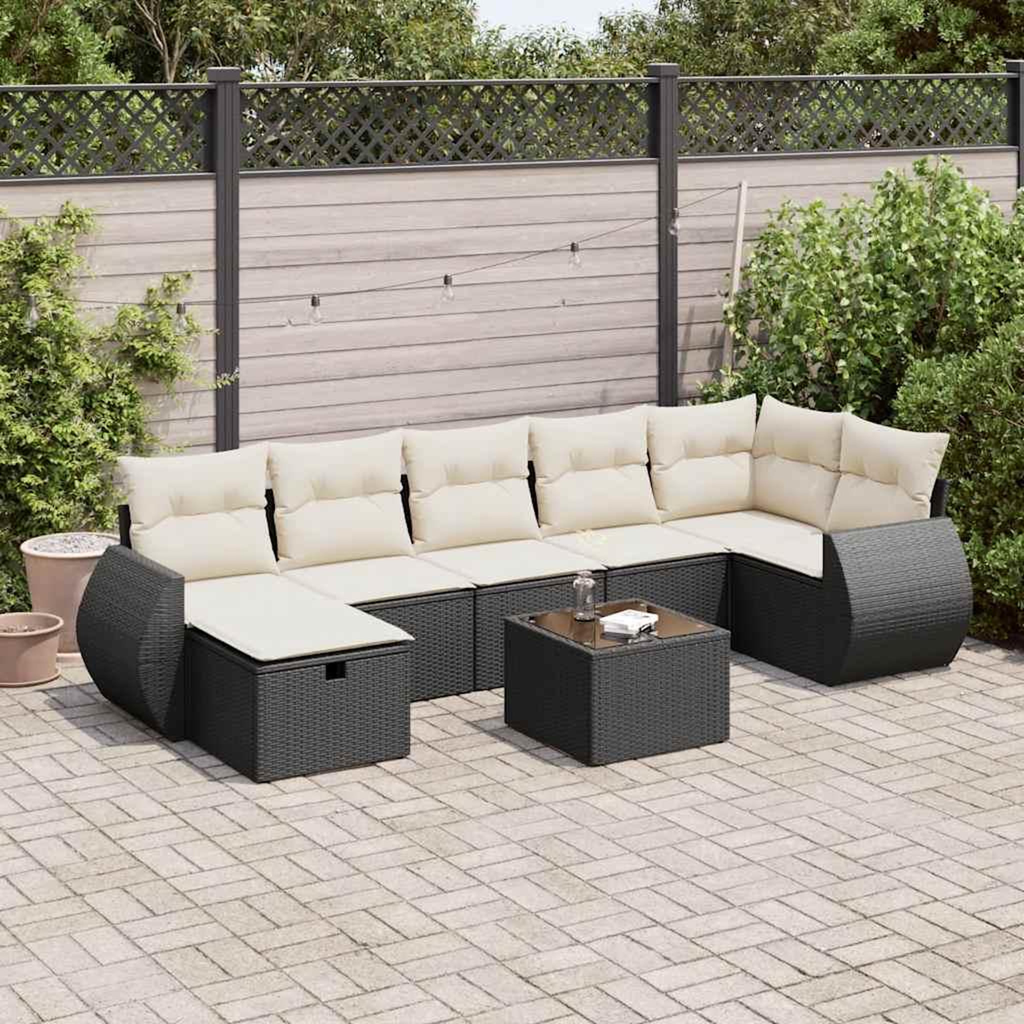 VIDAXL Salon de jardin 8 pcs avec coussins noir resine tressee