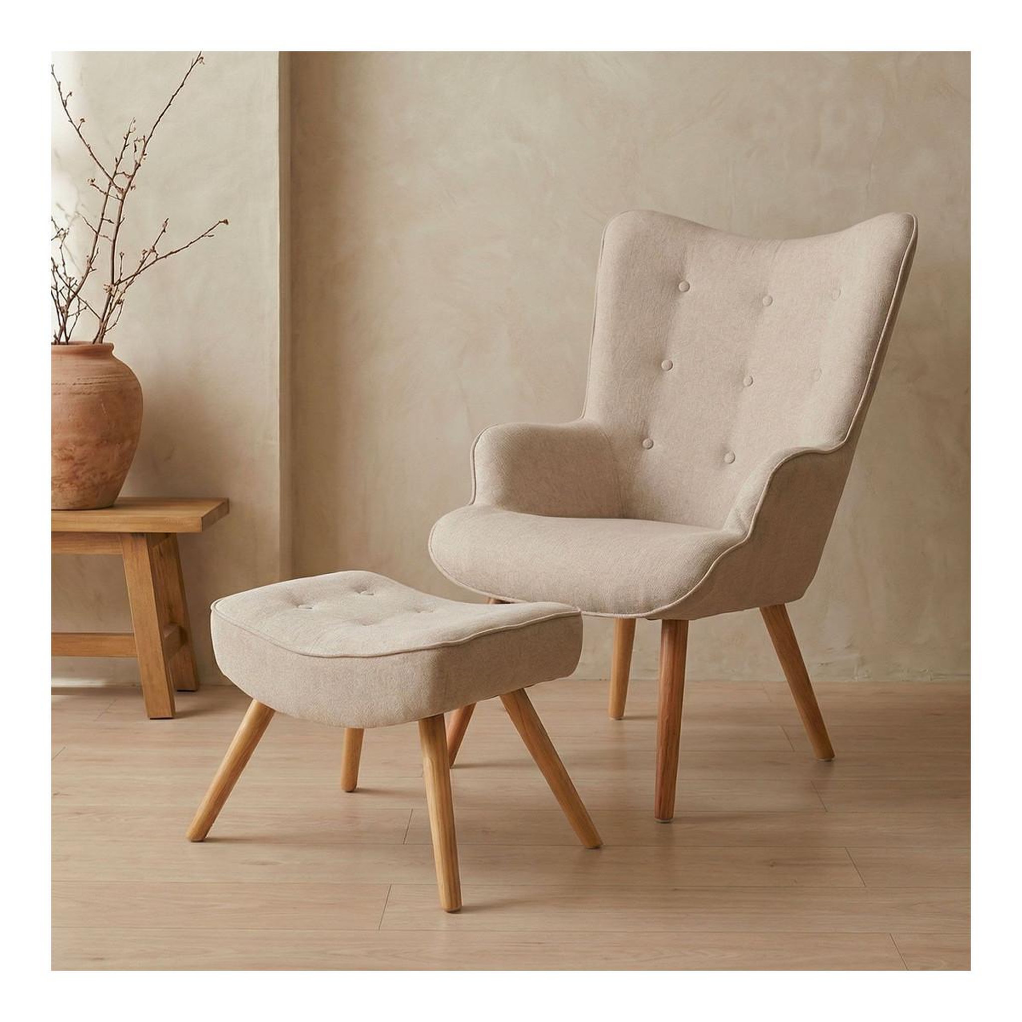 Voir la diapositive 5 : Paris Prix Fauteuil & pouf scandinave  orle  98cm beige