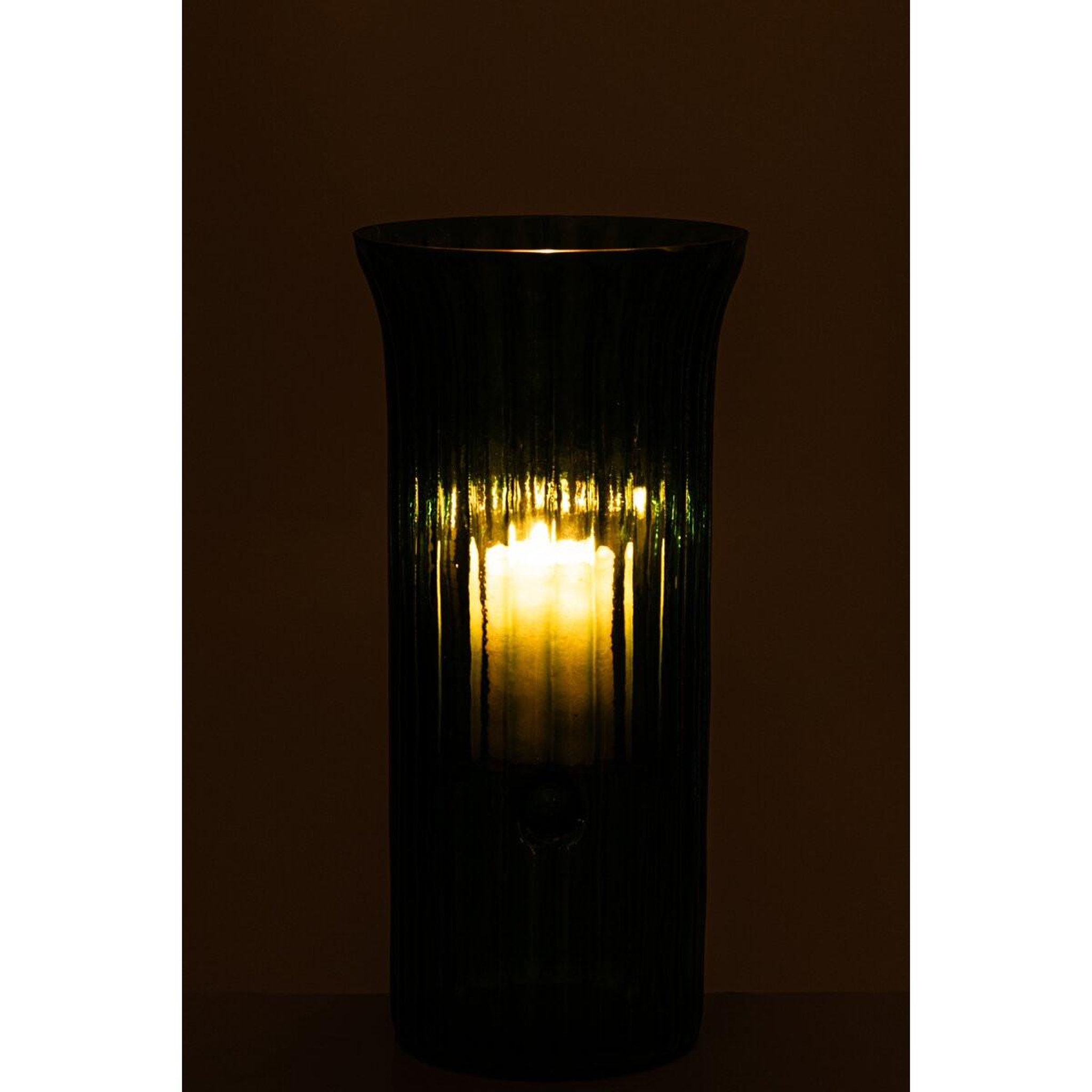 Voir la diapositive 4 : J-LINE Photophore strié en verre  quirin  40cm turquoise