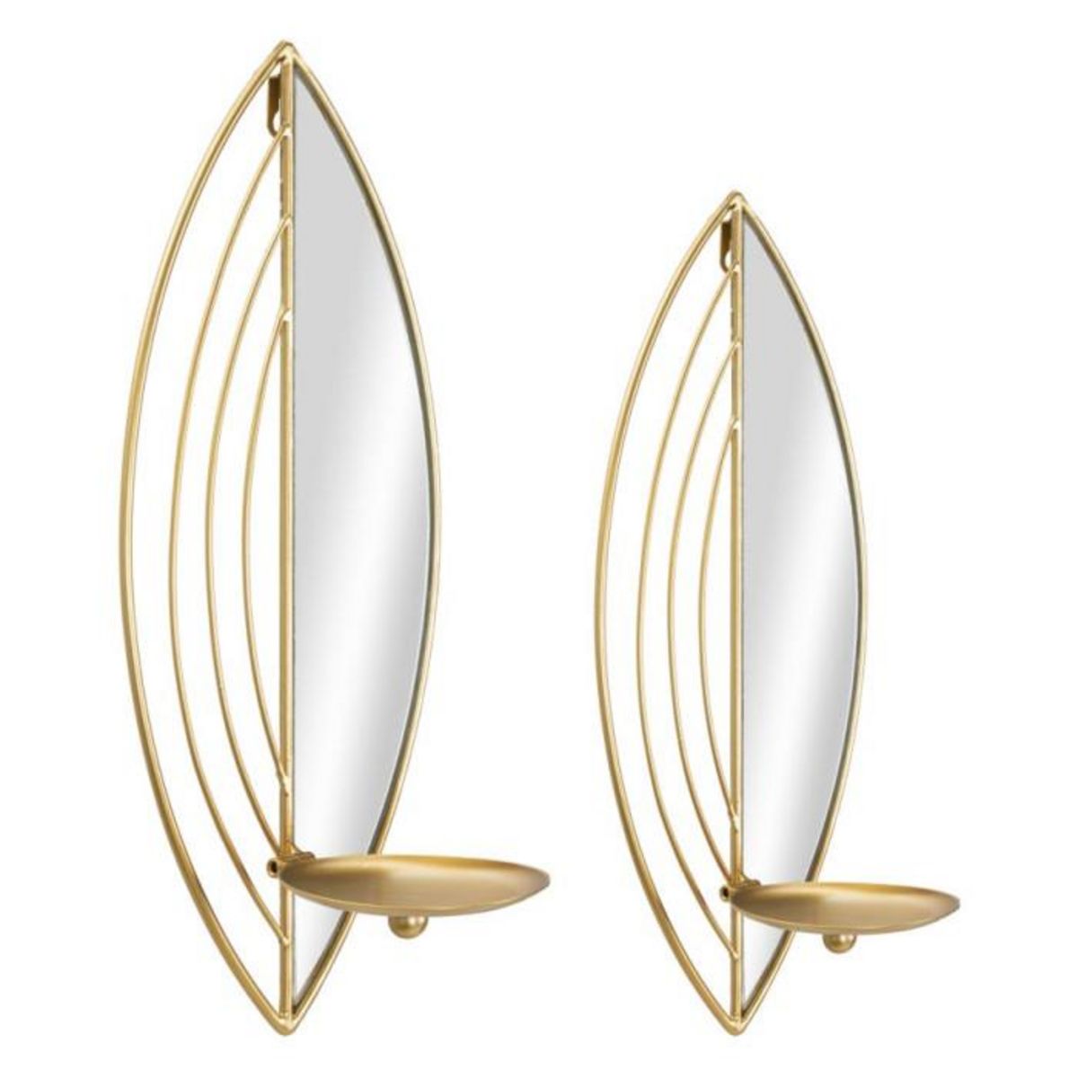 Paris Prix Lot de 2 Bougeoirs Muraux Miroirs  Leaf  41cm Or