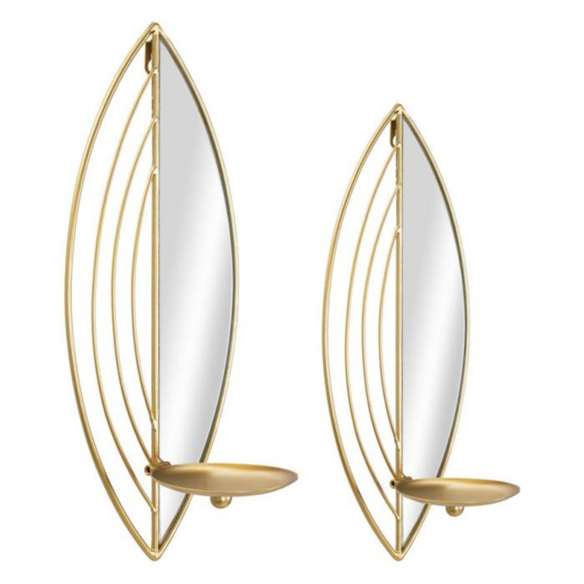 Paris Prix Lot de 2 Bougeoirs Muraux Miroirs  Leaf  41cm Or