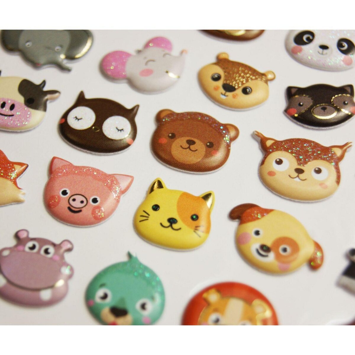 GLOBAL GIFT Autocollants réutilisables - Relief 3D - Visages animaux - Paillettes