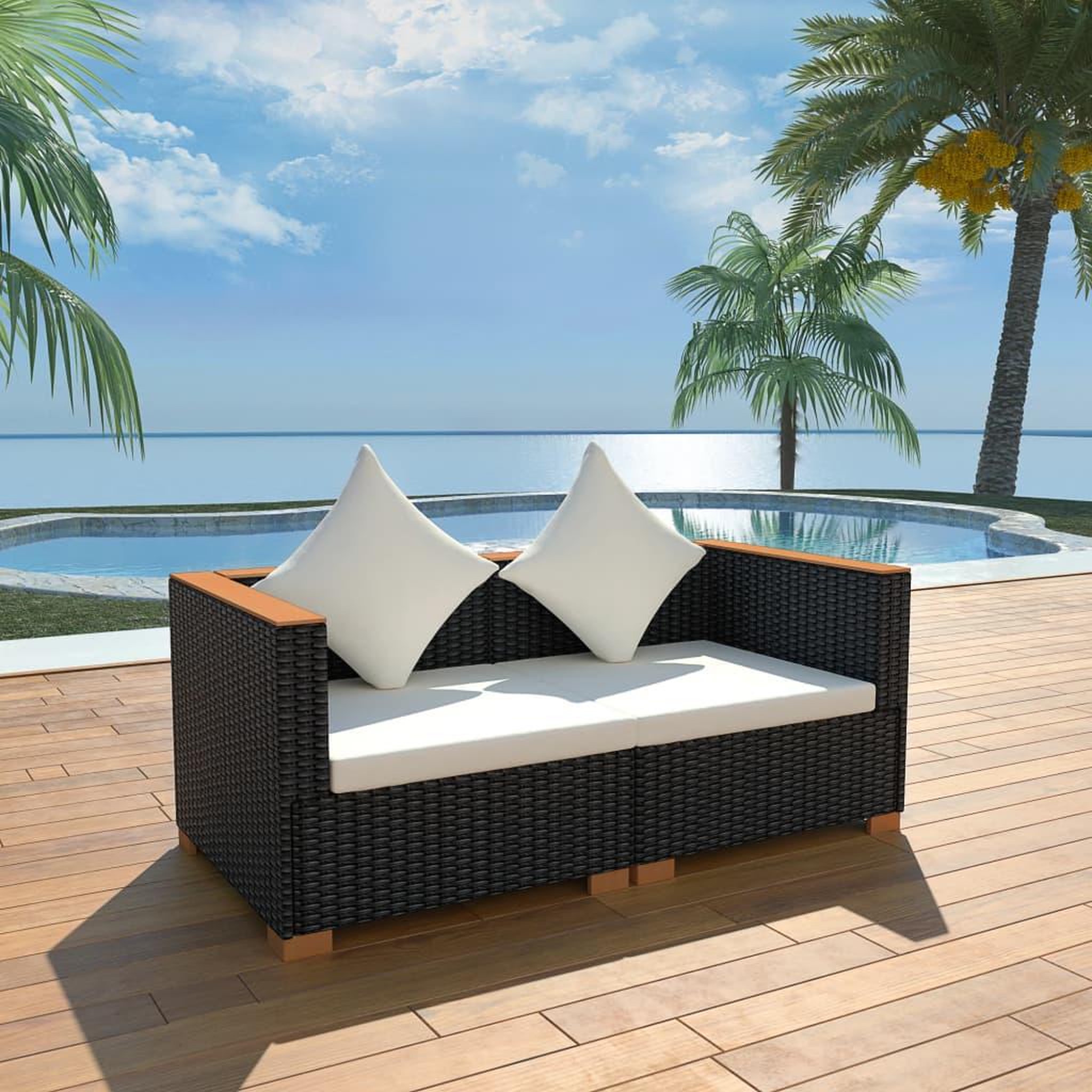 Voir la diapositive 1 : VIDAXL Canape de jardin Resine tressee Noir
