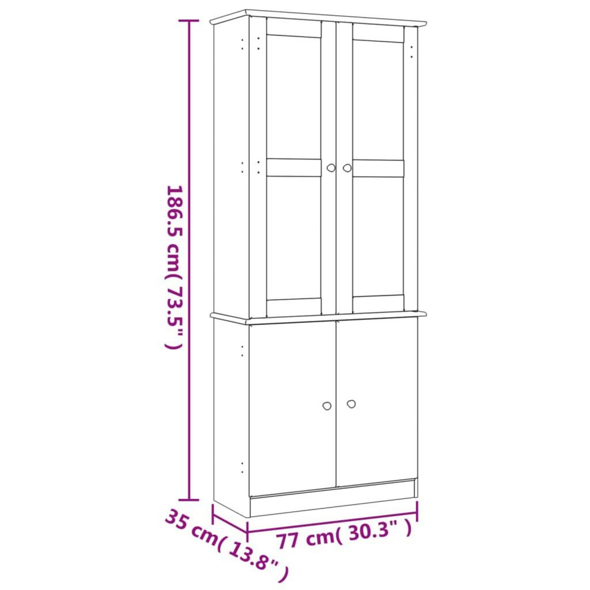 VIDAXL Vitrine en verre ALTA 77x35x186,5 cm bois de pin massif