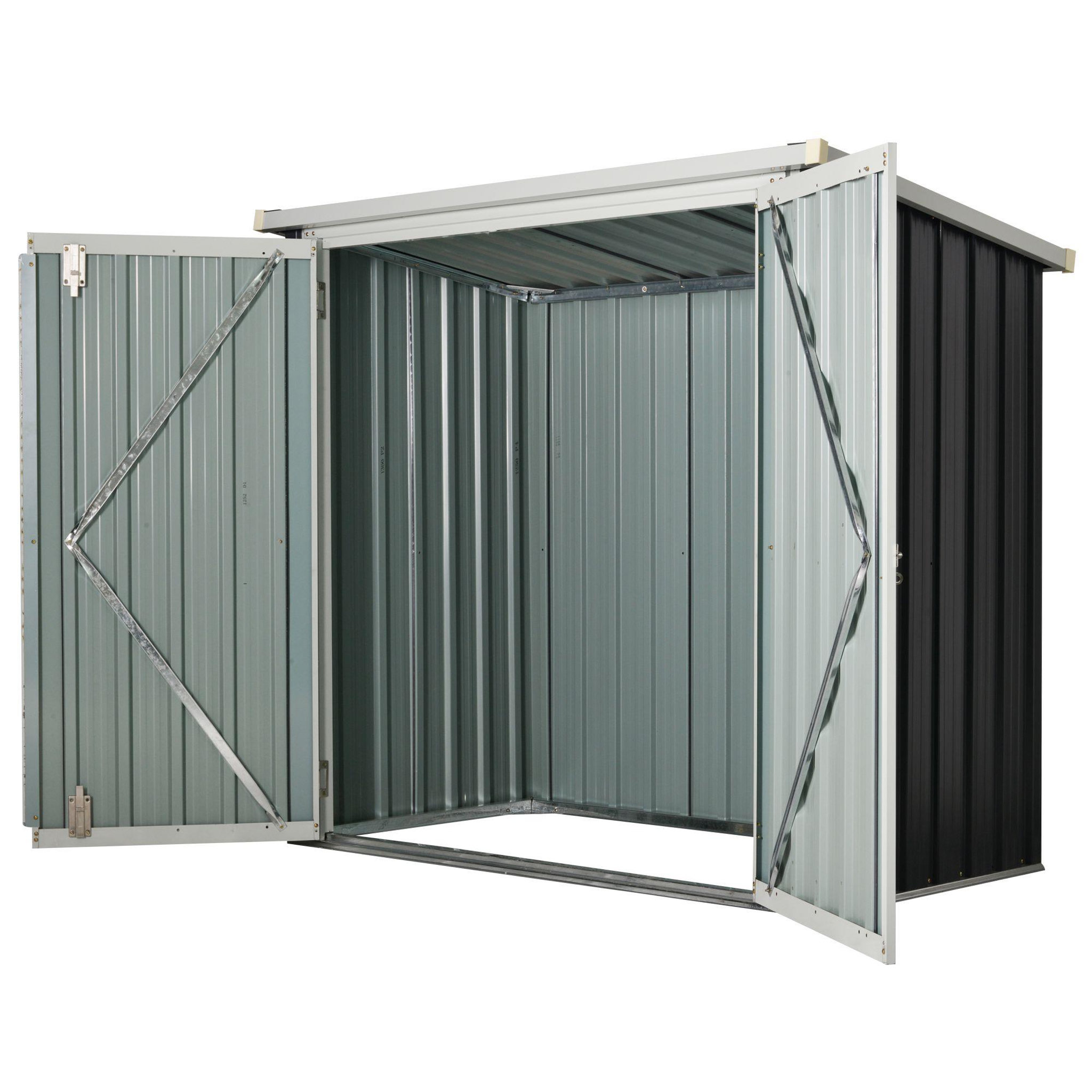 Voir la diapositive 4 : OUTSUNNY Abri de jardin - remise pour outils - abri vélo - abri poubelle - 2 portes verrouillables - dim. 147L x 86l x 134H cm - tôle d'acier noir blanc