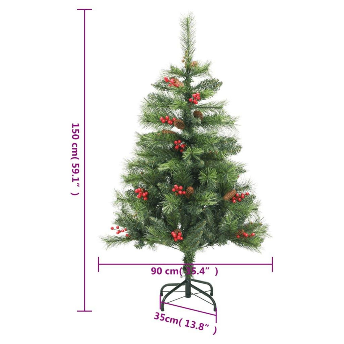 VIDAXL Sapin de Noël artificiel avec pommes de pin et baies 150 cm