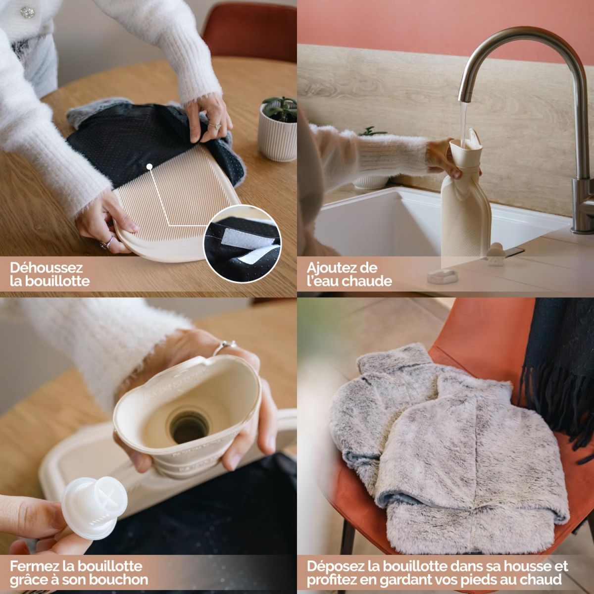 VIVEZEN Chauffe pieds bouillotte douce 3 litres, déhoussable et antidérapant