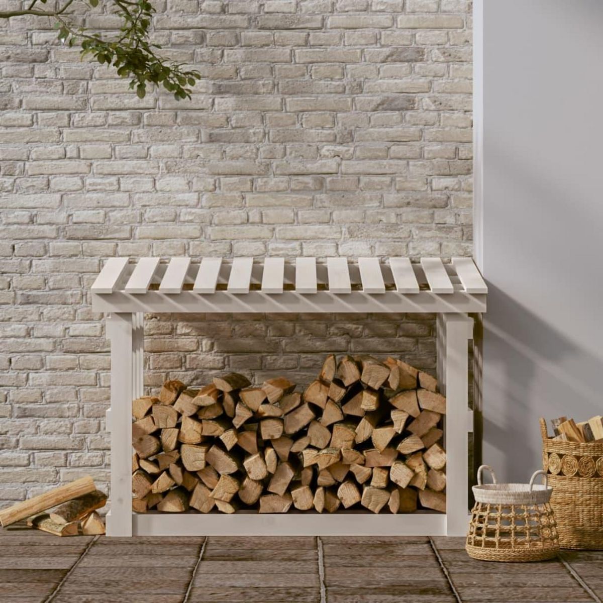 VIDAXL Support pour bois de chauffage Blanc 108x64,5x77 cm Bois de pin