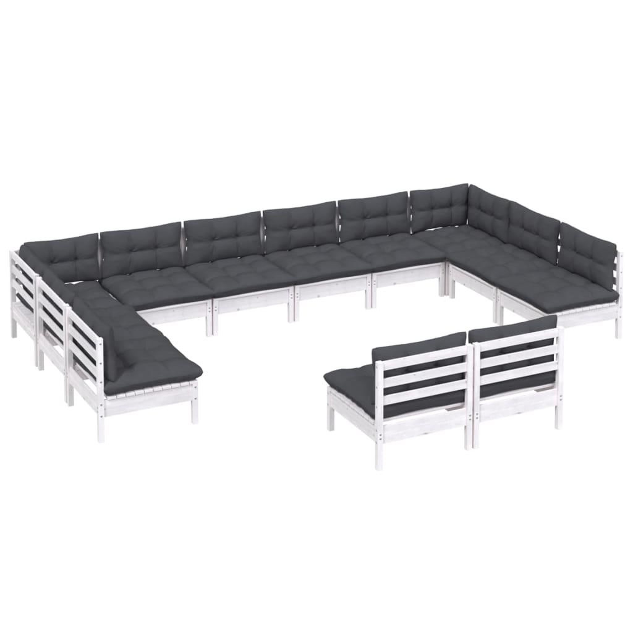 Voir la diapositive 3 : VIDAXL Salon de jardin 12 pcs avec coussins blanc bois de pin solide