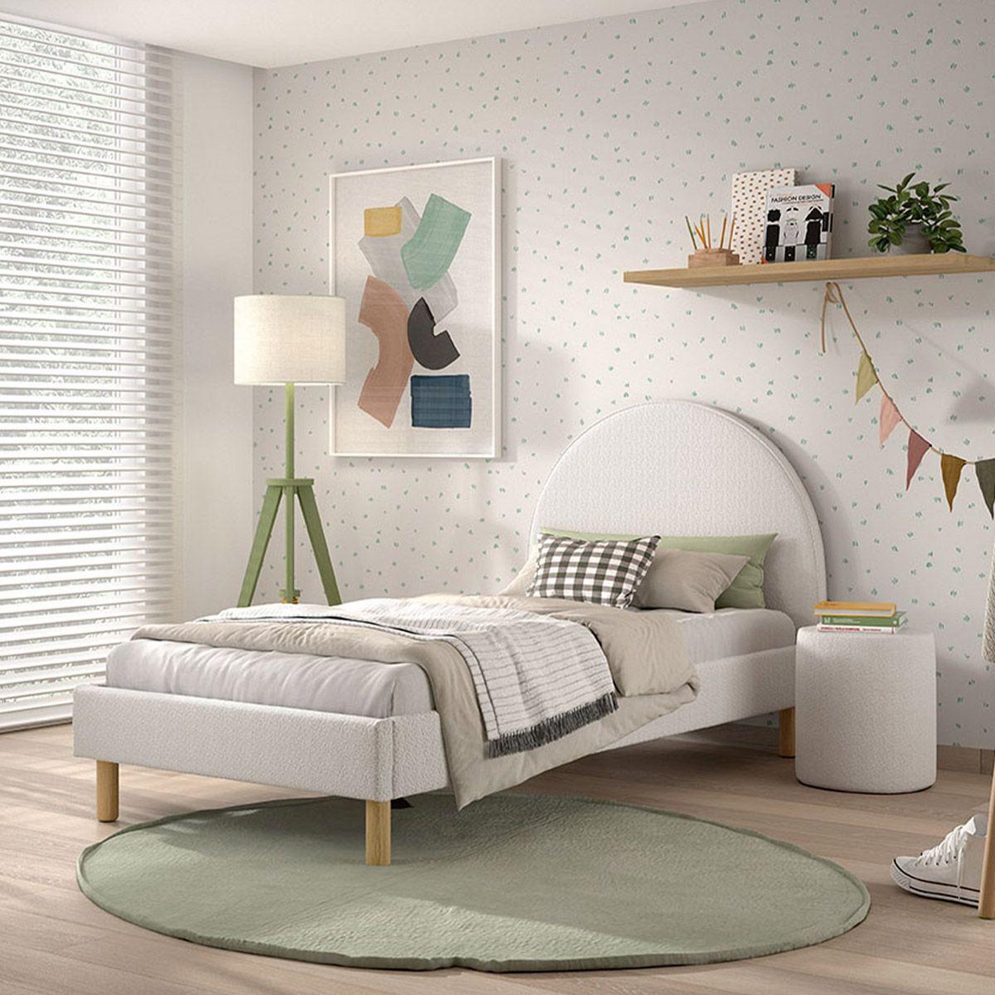 Paris Prix Pack - lit enfant & pouf bouclé  moon  90x200cm blanc