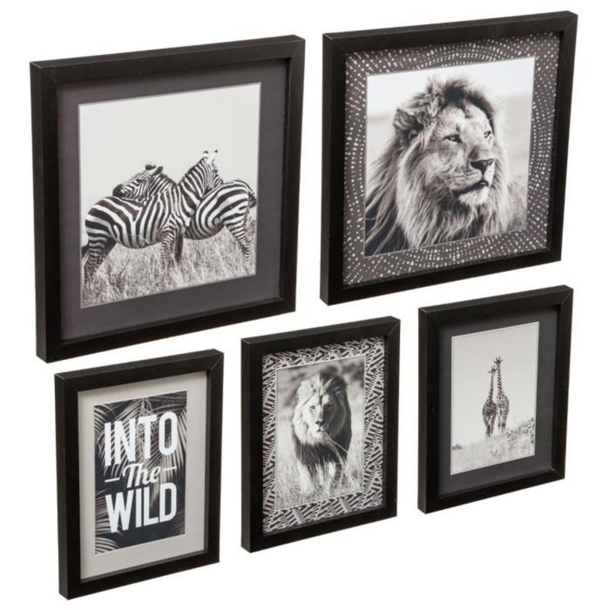 ATMOSPHERA Lot de 5 Cadres Déco  Savane  25cm Noir