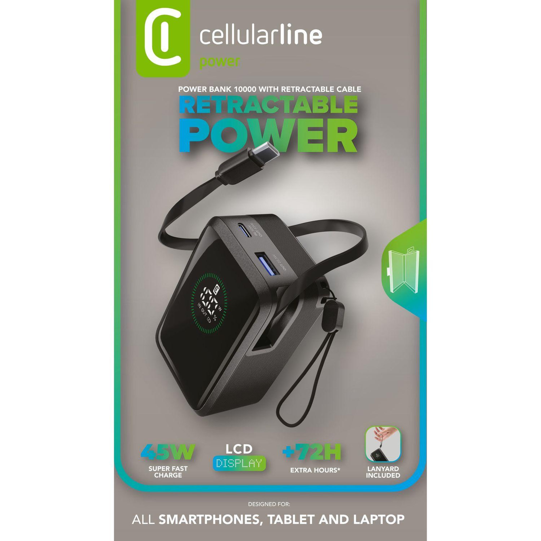 Voir la diapositive 3 : CELLULAR LINE Cellularline power bank roller 10000 power bank de 10 000 mah avec une puissance de sortie jusqu'à 45w. Grâce au câble usb‑c intégré et à l'écran lcd, il offre des recharges rapides, pratiques et toujours sous contrôle pour smartphones, tablettes et...