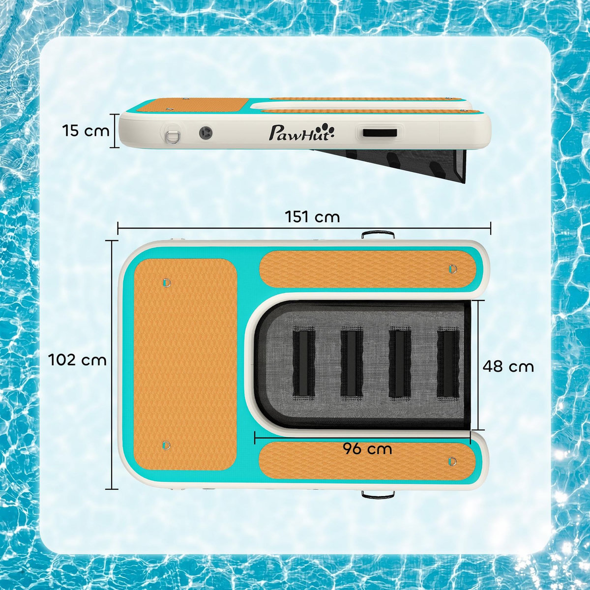 PAWHUT Rampe pour chien - rampe d'eau flottante gonflable pour chien - échelle flottante pour bateaux - surface antidérapante orange