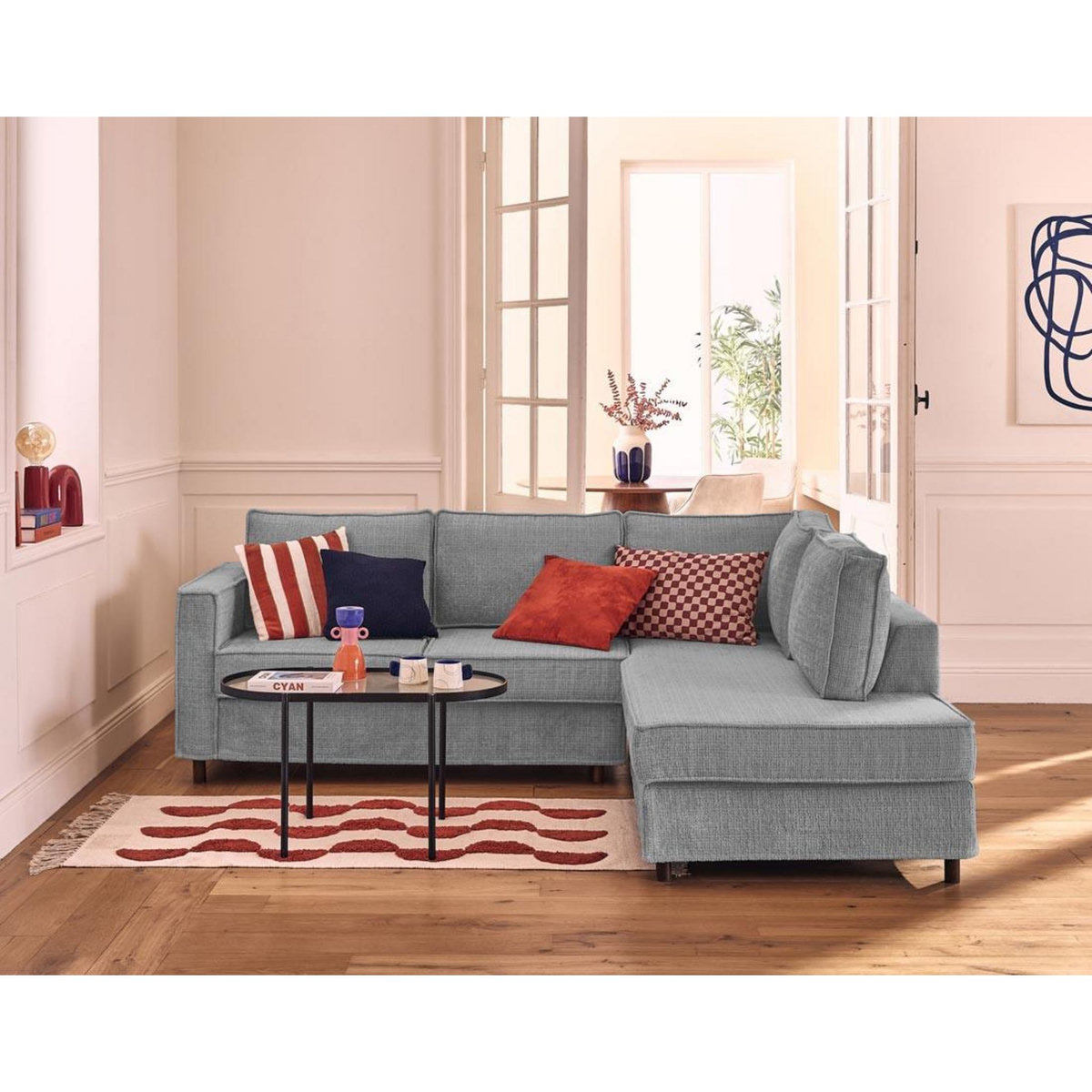 LISA DESIGN Jake - canapé déhoussable d'angle droit 5 places en velours texturé