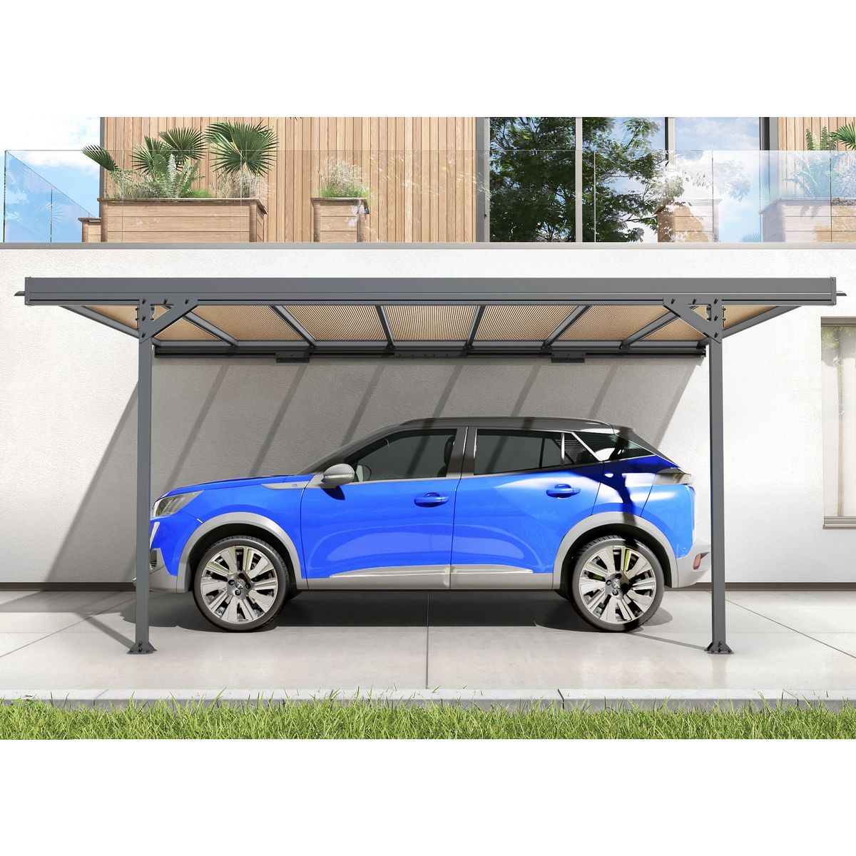 trigano Carport métal adossé  MISTRAL 15.45 m² aluminium et polycarbonate