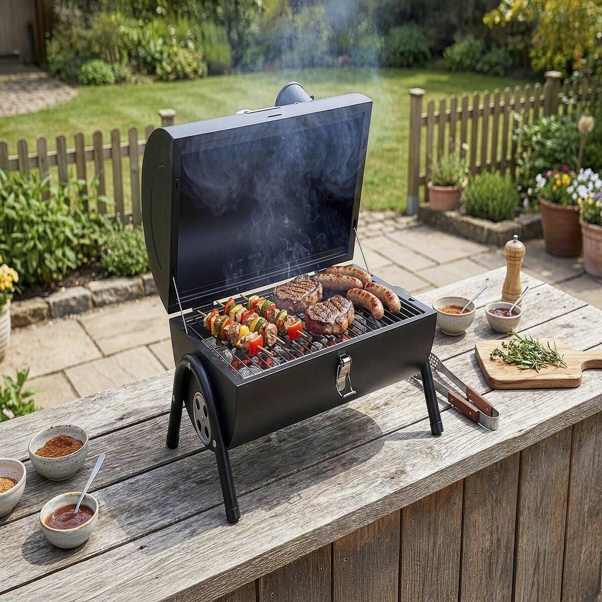 Voir la diapositive 2 : Habitat et Jardin Barbecue charbon de bois portable  captain  - 42 x 27 x 43 cm - noir