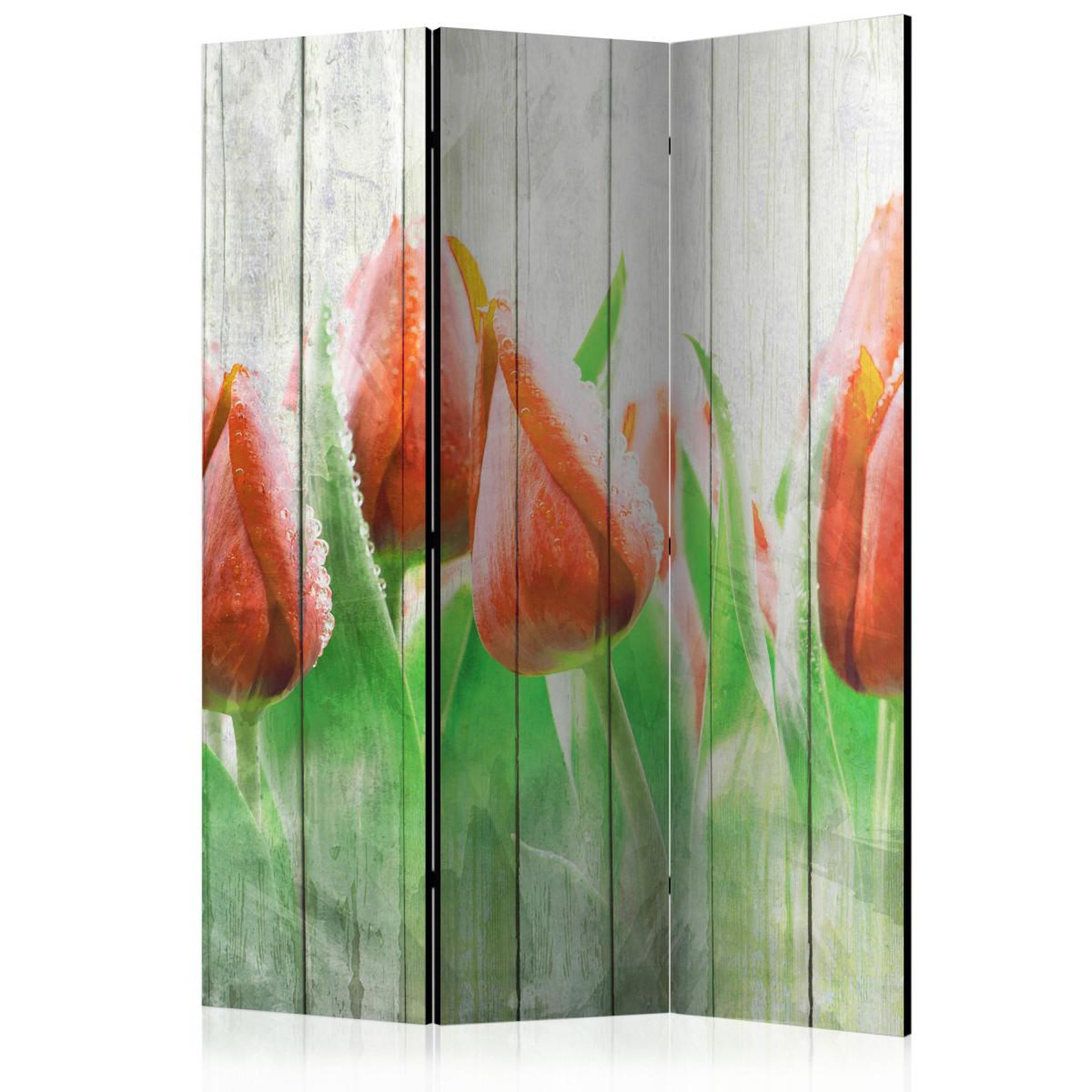 Paris Prix Paravent 3 volets  red tulips on wood  135x172cm