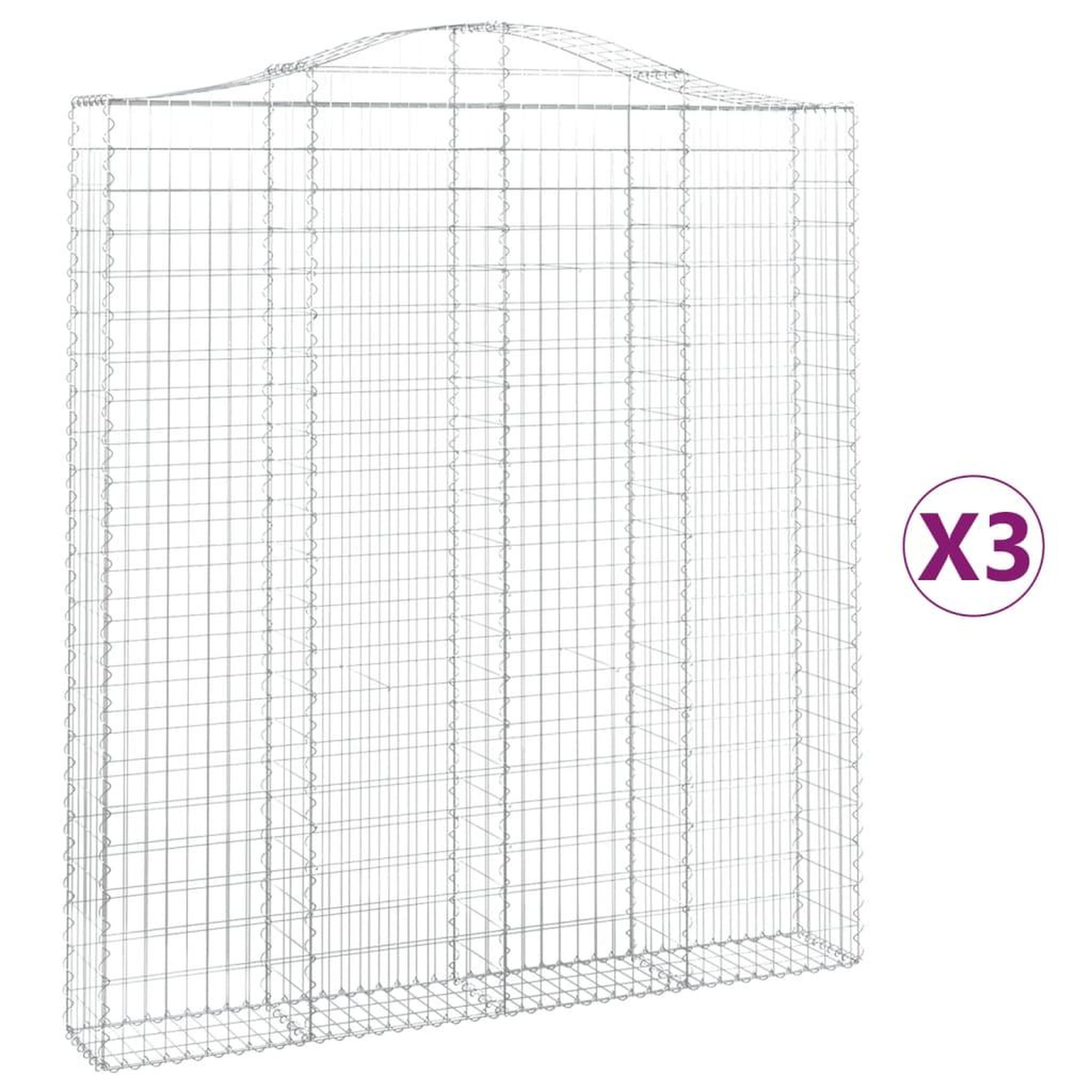 Voir la diapositive 2 : VIDAXL Paniers a gabions arques 3 pcs 200x30x220/240 cm fer galvanise