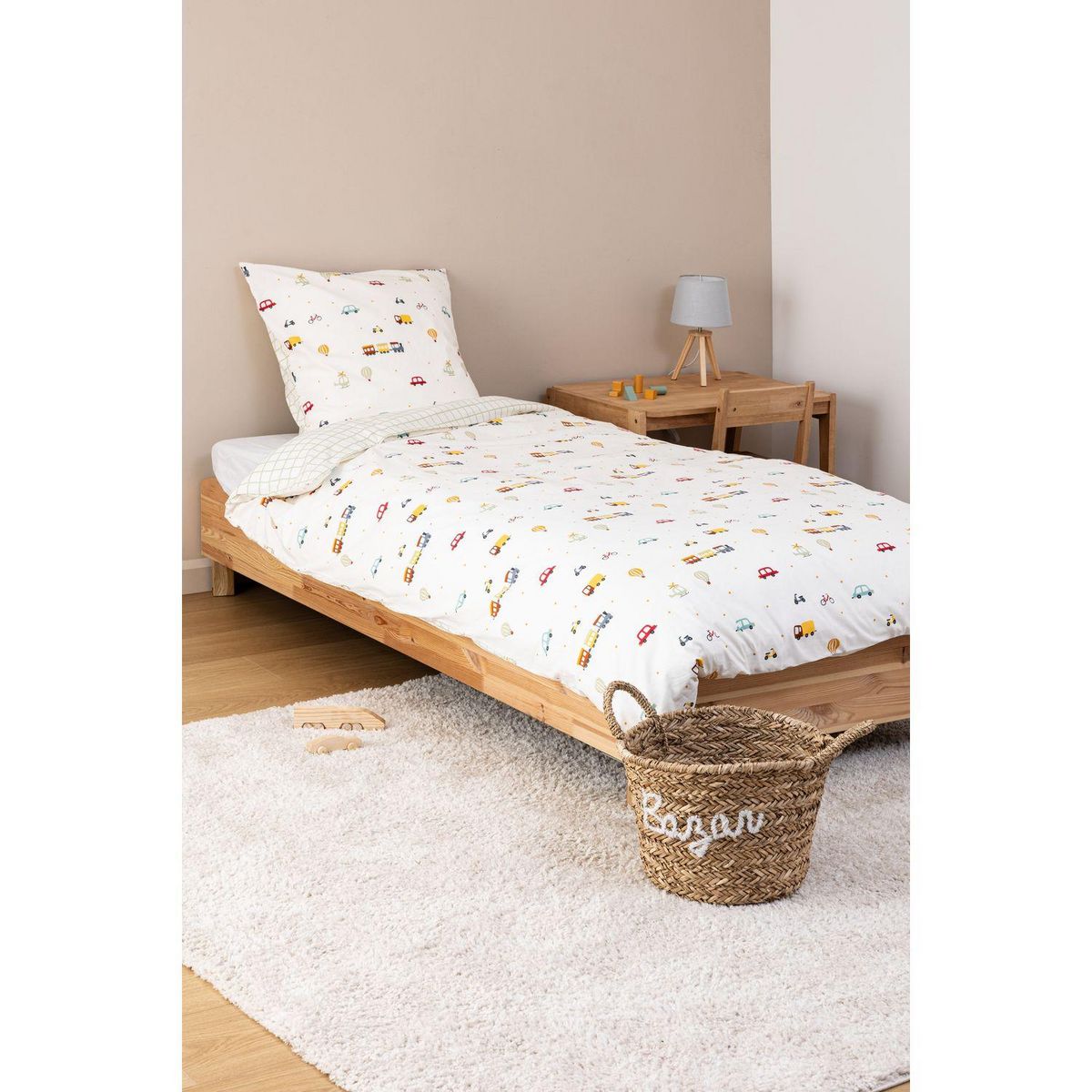 ATMOSPHERA Parure de lit enfant réversible voitures - 100% coton 57 fils/cm² - 140 x 200 cm