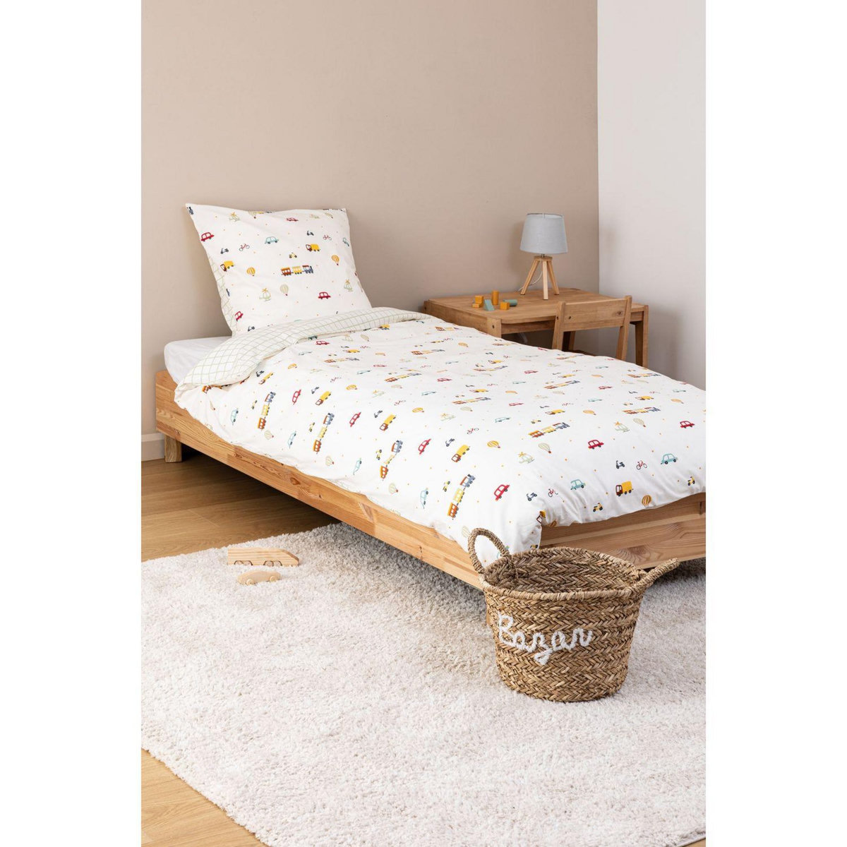 ATMOSPHERA Parure de lit enfant réversible voitures - 100% coton 57 fils/cm² - 140 x 200 cm