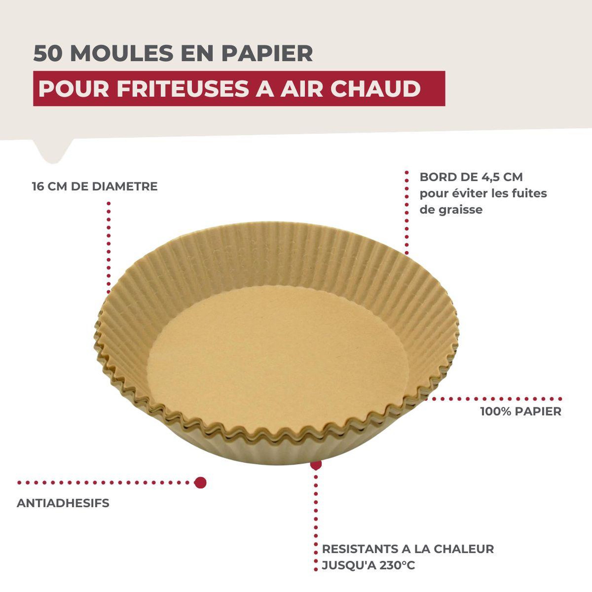 Voir la diapositive 3 : Fackelmann 50 moules en papier air fryer ronds 16 cm fackelmann