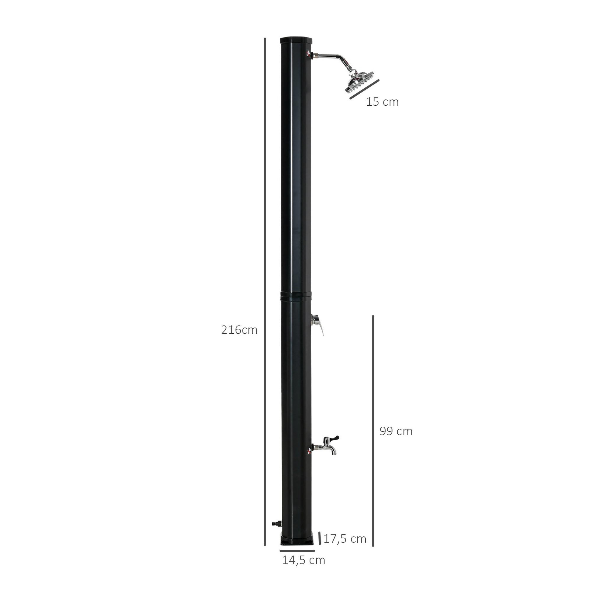 Voir la diapositive 3 : OUTSUNNY Douche solaire d'extérieur réservoir 35L pression max. 3,5 bar - mitigeur, grand pommeau orientable, robinet à pieds - PVC ABS noir