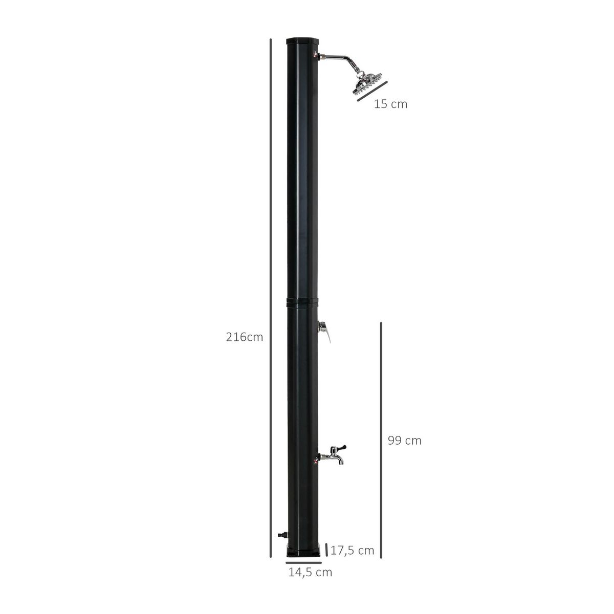 OUTSUNNY Douche solaire d'extérieur réservoir 35L pression max. 3,5 bar - mitigeur, grand pommeau orientable, robinet à pieds - PVC ABS noir