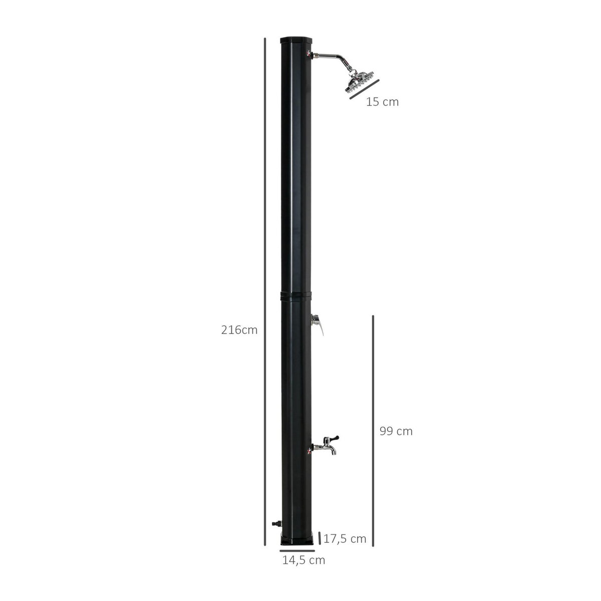OUTSUNNY Douche solaire d'extérieur réservoir 35L pression max. 3,5 bar - mitigeur, grand pommeau orientable, robinet à pieds - PVC ABS noir