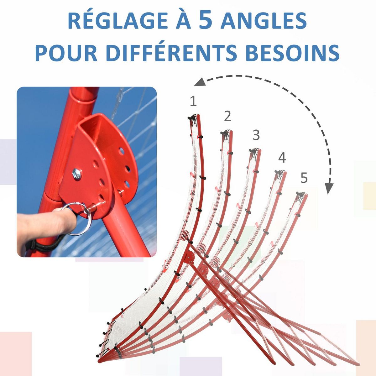 HOMCOM Filet de rebond de football - rebondisseur de football angle réglable - dim. 175L x 115H cm - blanc rouge