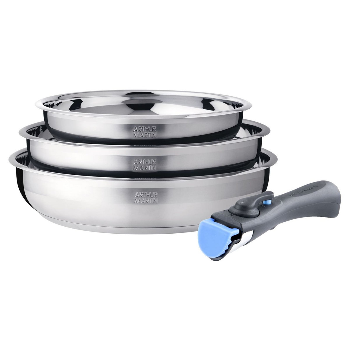 Arthur Martin Batterie de cuisine induction de 3 poêles 20-24-26 cm inox 