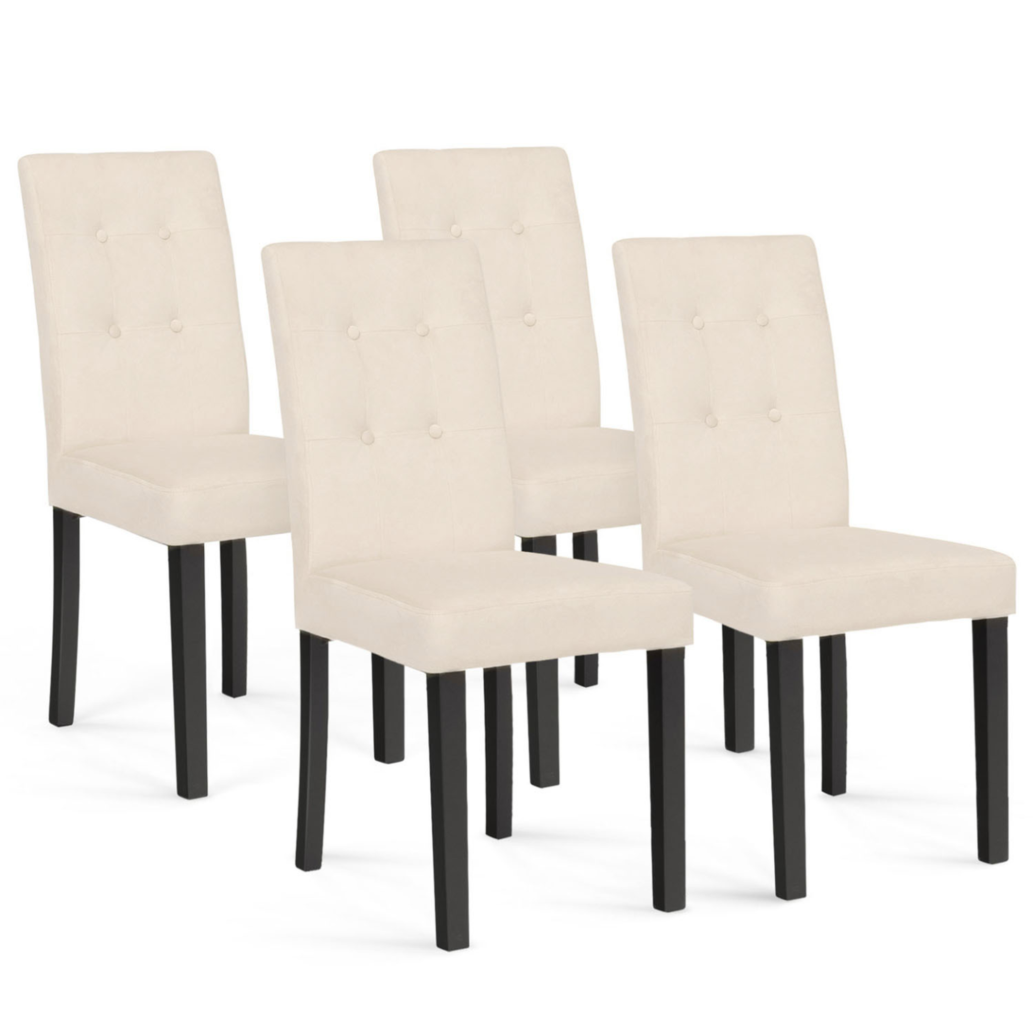 ID MARKET Lot de 4 chaises polga capitonnées en velours beige pieds noirs