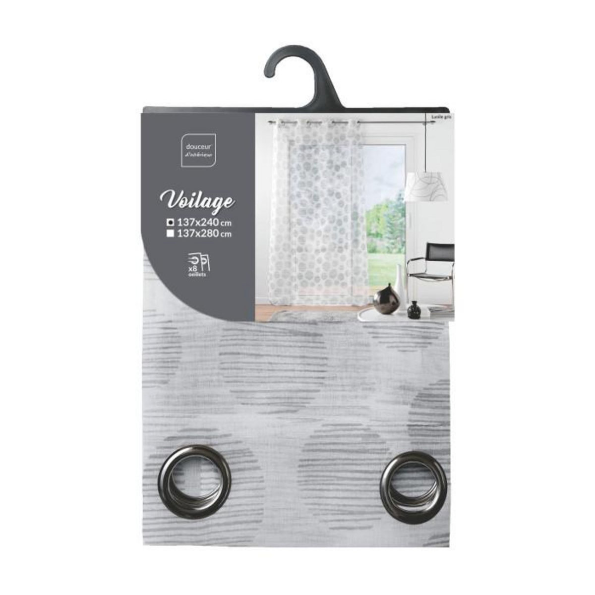 Paris Prix Rideau Voilage à Œillets  Lunile  137x240cm Gris