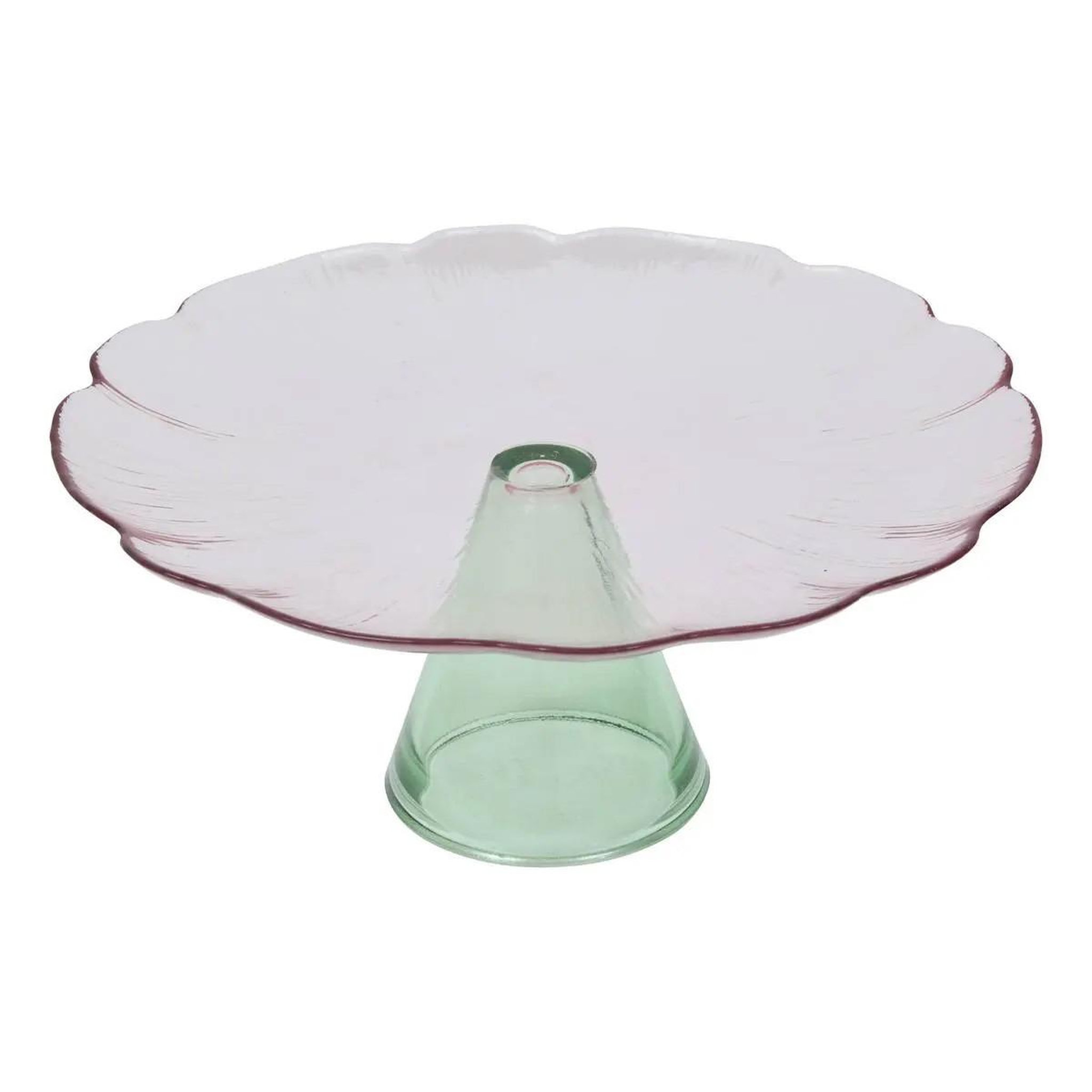 SECRET DE GOURMET Présentoir à gâteaux en verre  fleur  28cm rose & vert