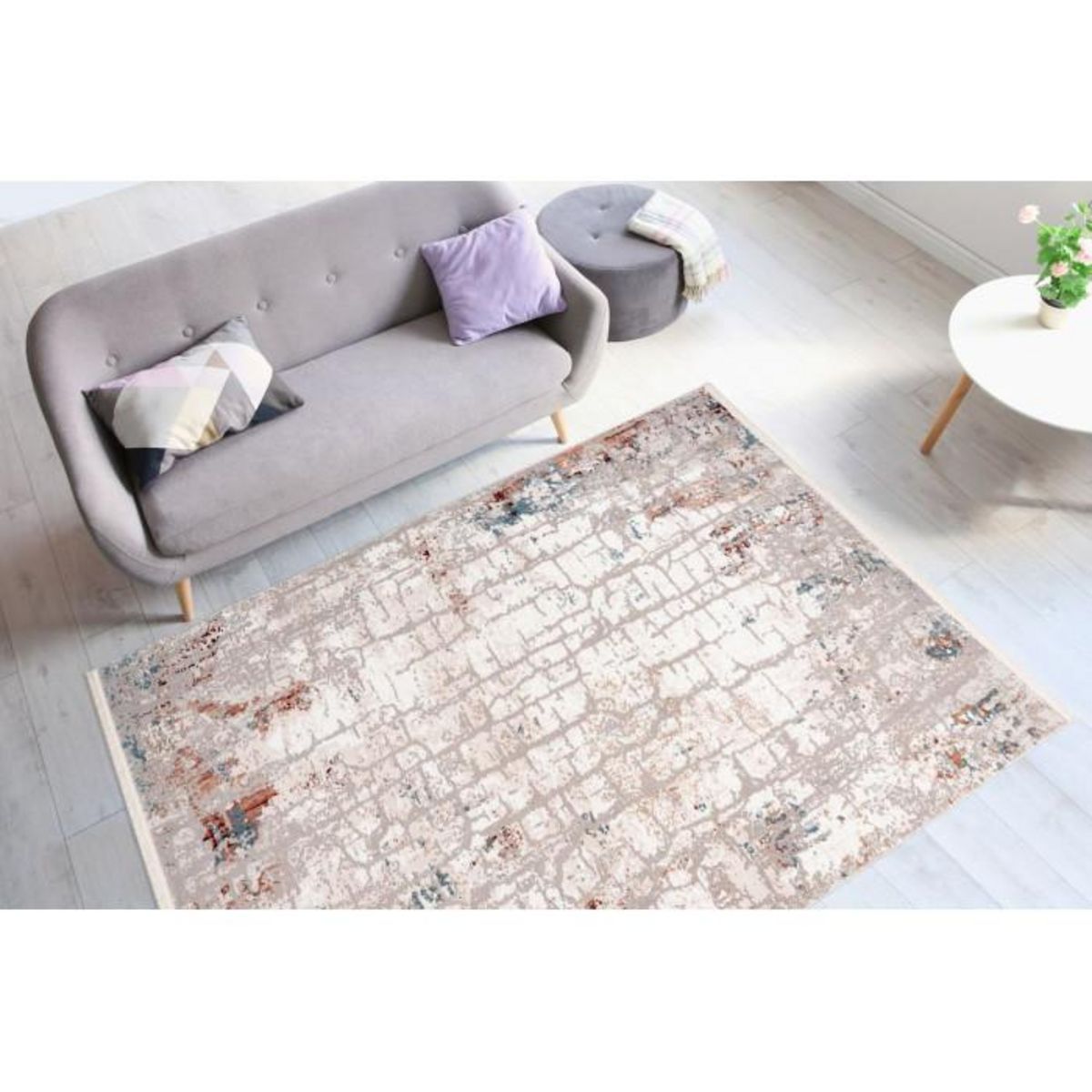 Paris Prix Tapis Vintage à Franges  Akropolis I  Gris & Rose