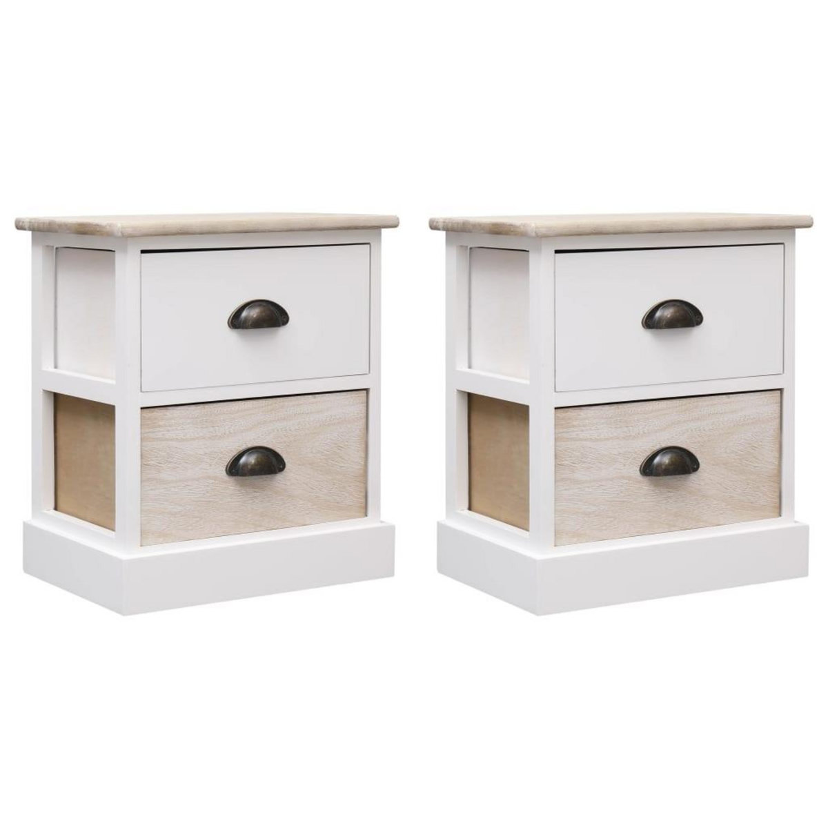 VIDAXL 2 pcs Tables de chevet Blanc et naturel 38x28x45 cm Paulownia