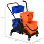 HOMCOM HOMCOM Chariot de lavage chariot de nettoyage professionnel presse à mâchoire 2 seaux + rangement orange bleu