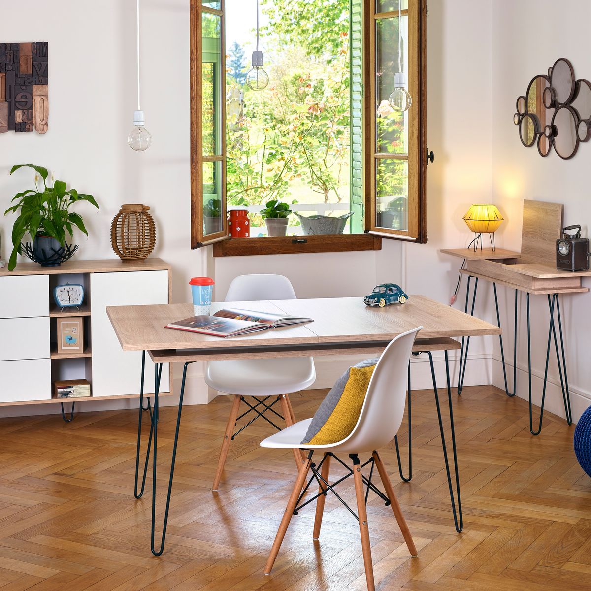 Table de salle à manger extensible pieds métal épingles L134/174cm SMITH