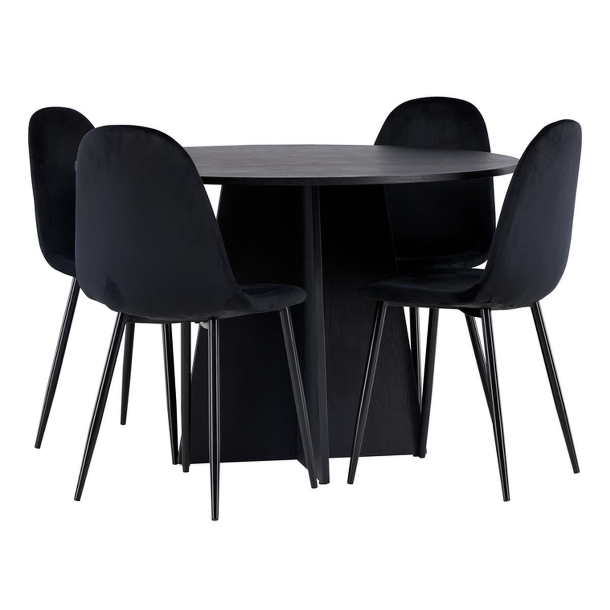 Paris Prix Ensemble table à manger ronde & 4 chaises  bootcut & polar  110cm noir