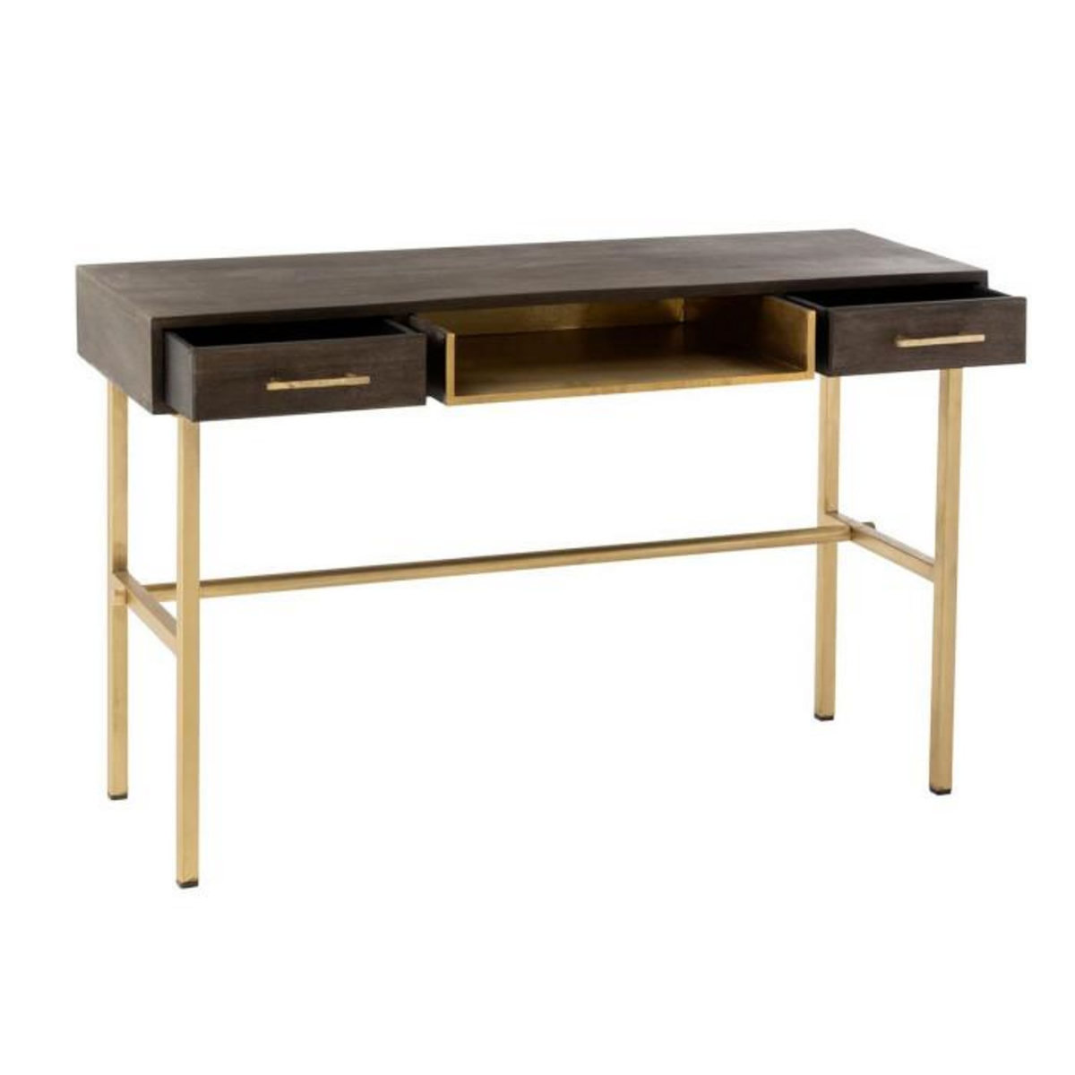 Paris Prix Console 2 Tiroirs en Bois  Janis  120cm Marron & Or