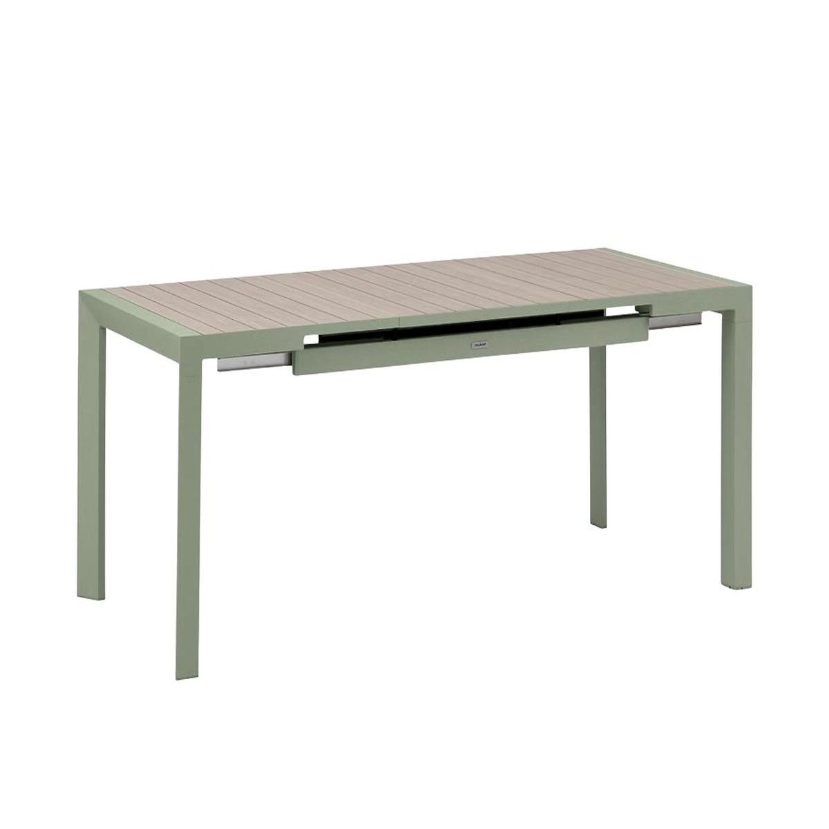 HESPERIDE Table de jardin rectangulaire extensible alu Evasion 8/10 places effet bois et vert laurier - Hespéride
