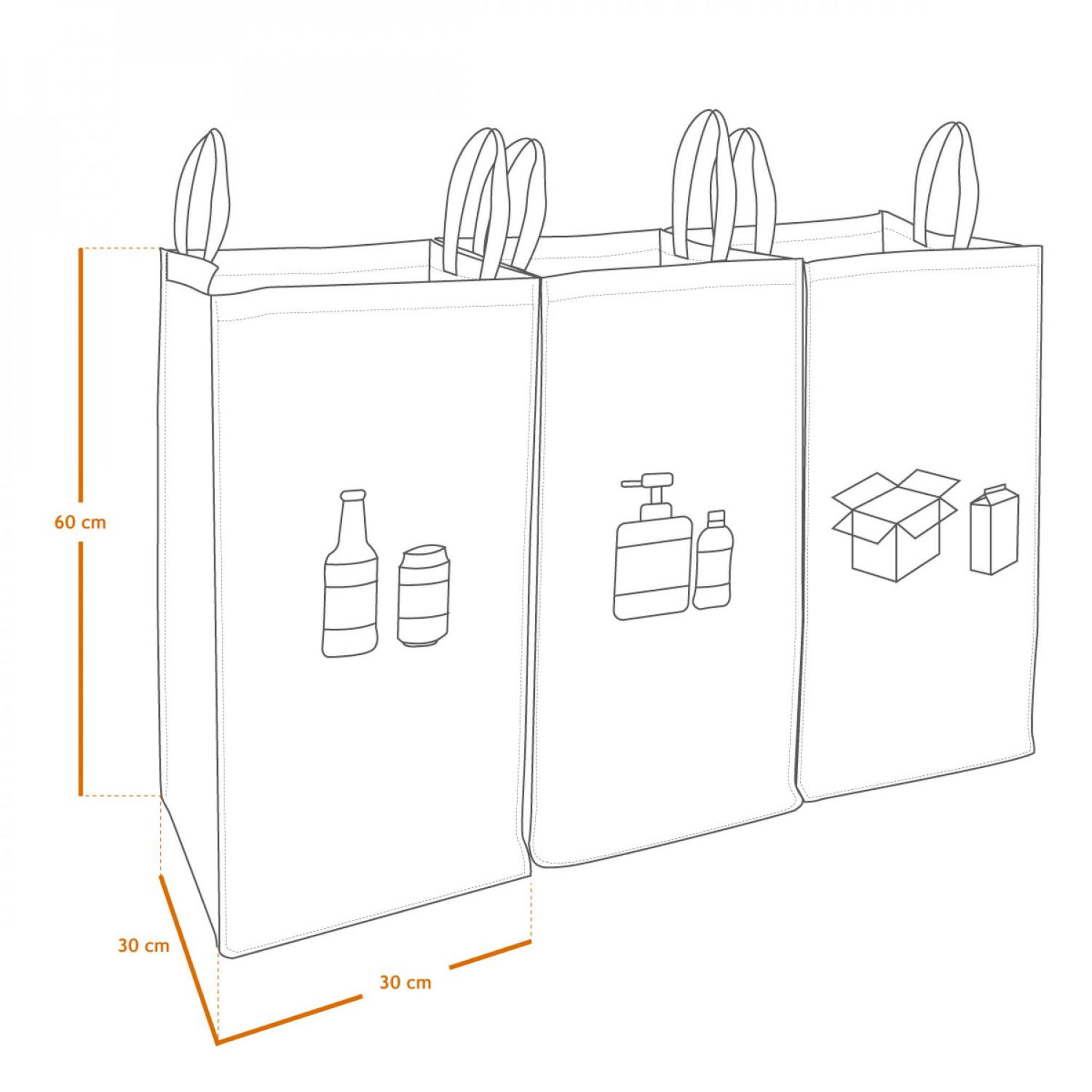 Voir la diapositive 2 : LINXOR Lot de 3 sacs de recyclage réutilisables pour tri sélectif - 160L