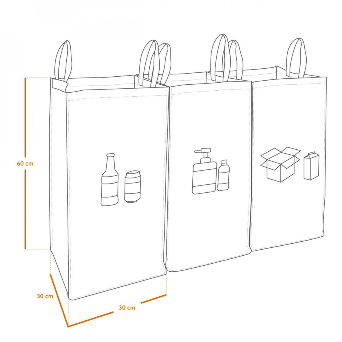 LINXOR Lot de 3 sacs de recyclage réutilisables pour tri sélectif - 160L