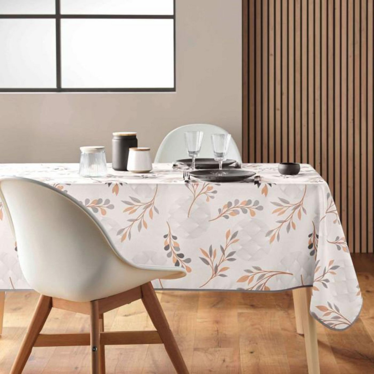 Paris Prix Nappe Antitache Imprimé  Manola  150x240cm Naturel