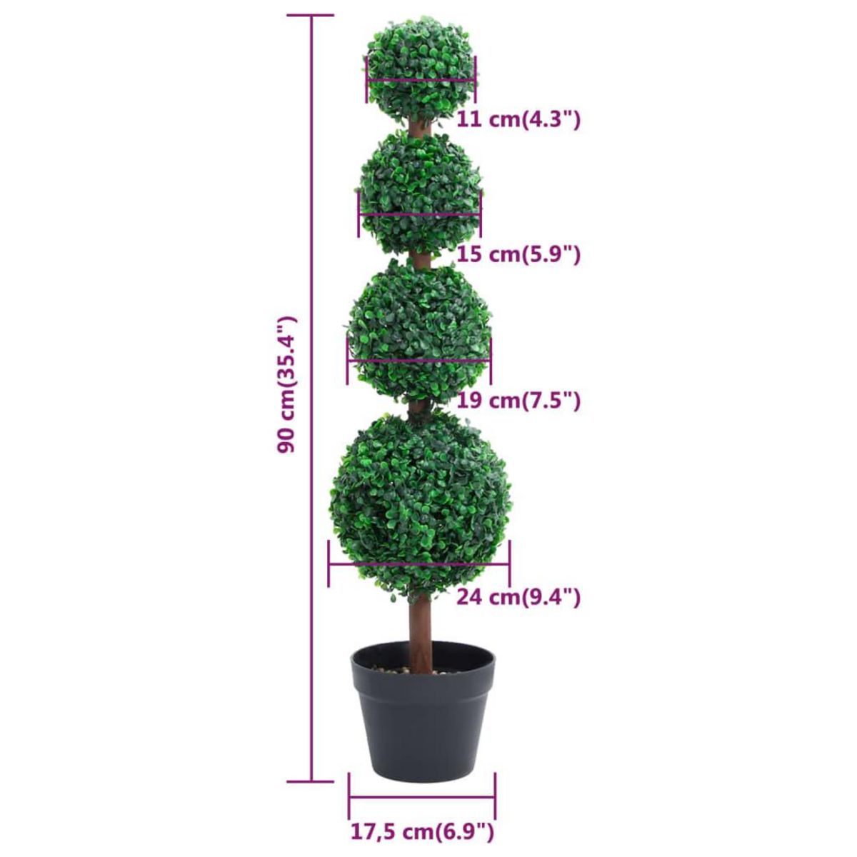 VIDAXL Plante de buis artificiel avec pot Forme de boule Vert 90 cm
