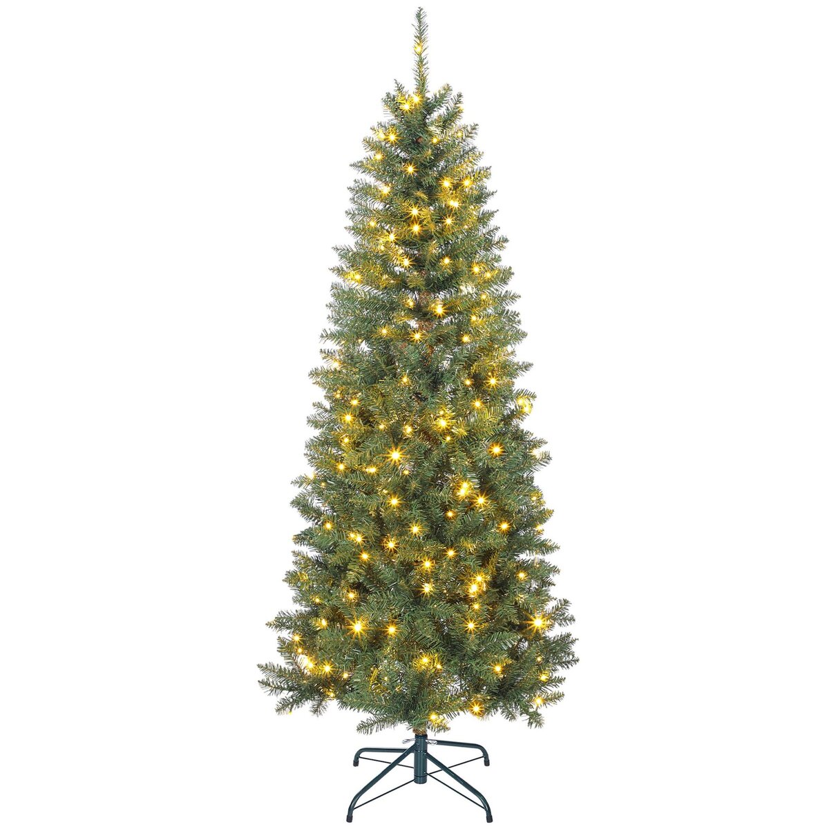 HOMCOM Sapin de Noël artificiel LED x 250 blanc chaud ou multicolore 9 modes H.180 cm 899 branches support vert