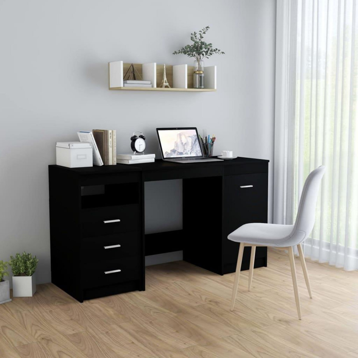 VIDAXL Bureau Noir 140x50x76 cm Bois d'ingenierie