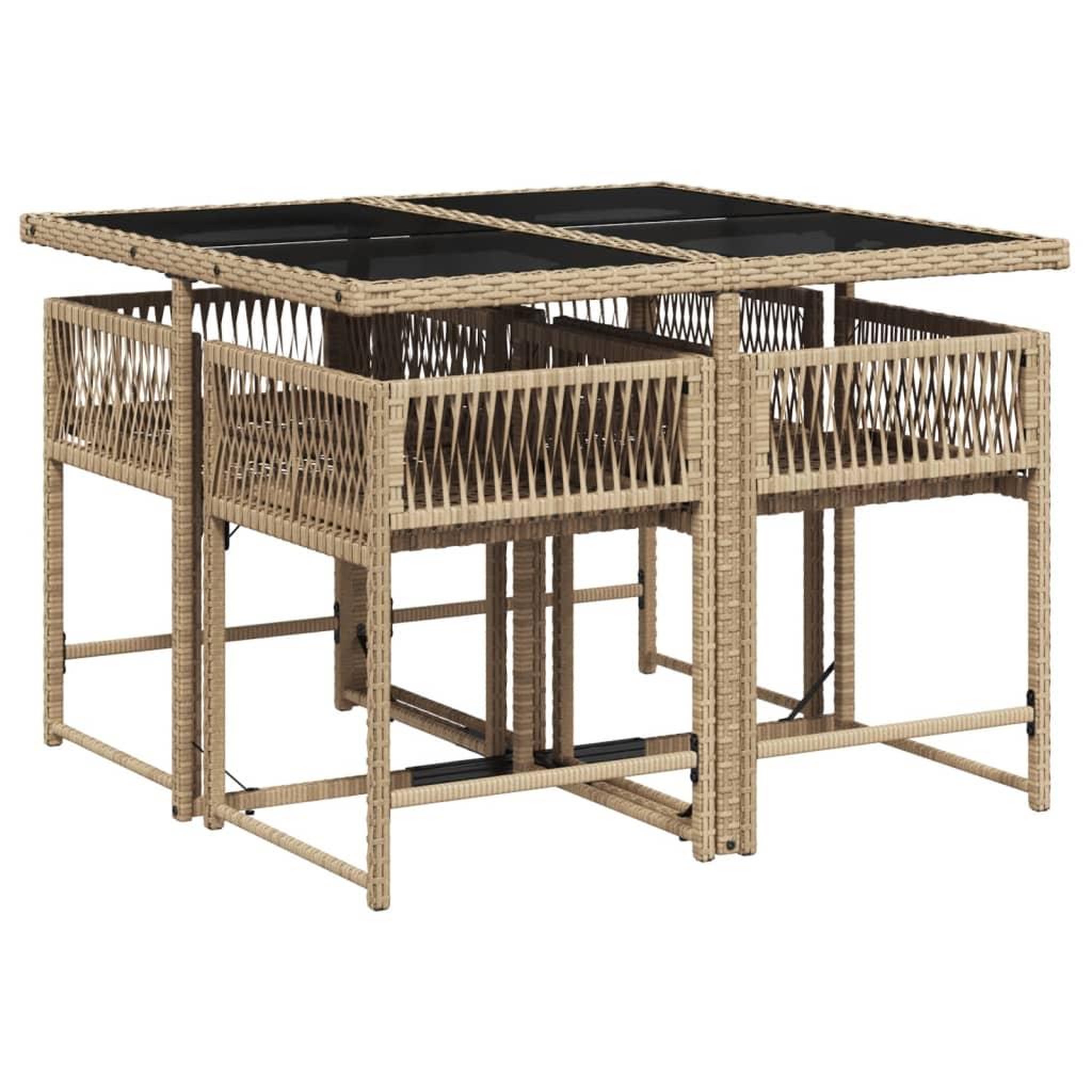 Voir la diapositive 3 : VIDAXL Ensemble a manger de jardin avec coussins 5pcs Beige poly rotin